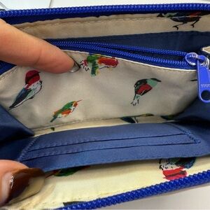Vera Bradley Cream & Teal w/Royal Blue Zipper Bird Print RFID Protection Wallet